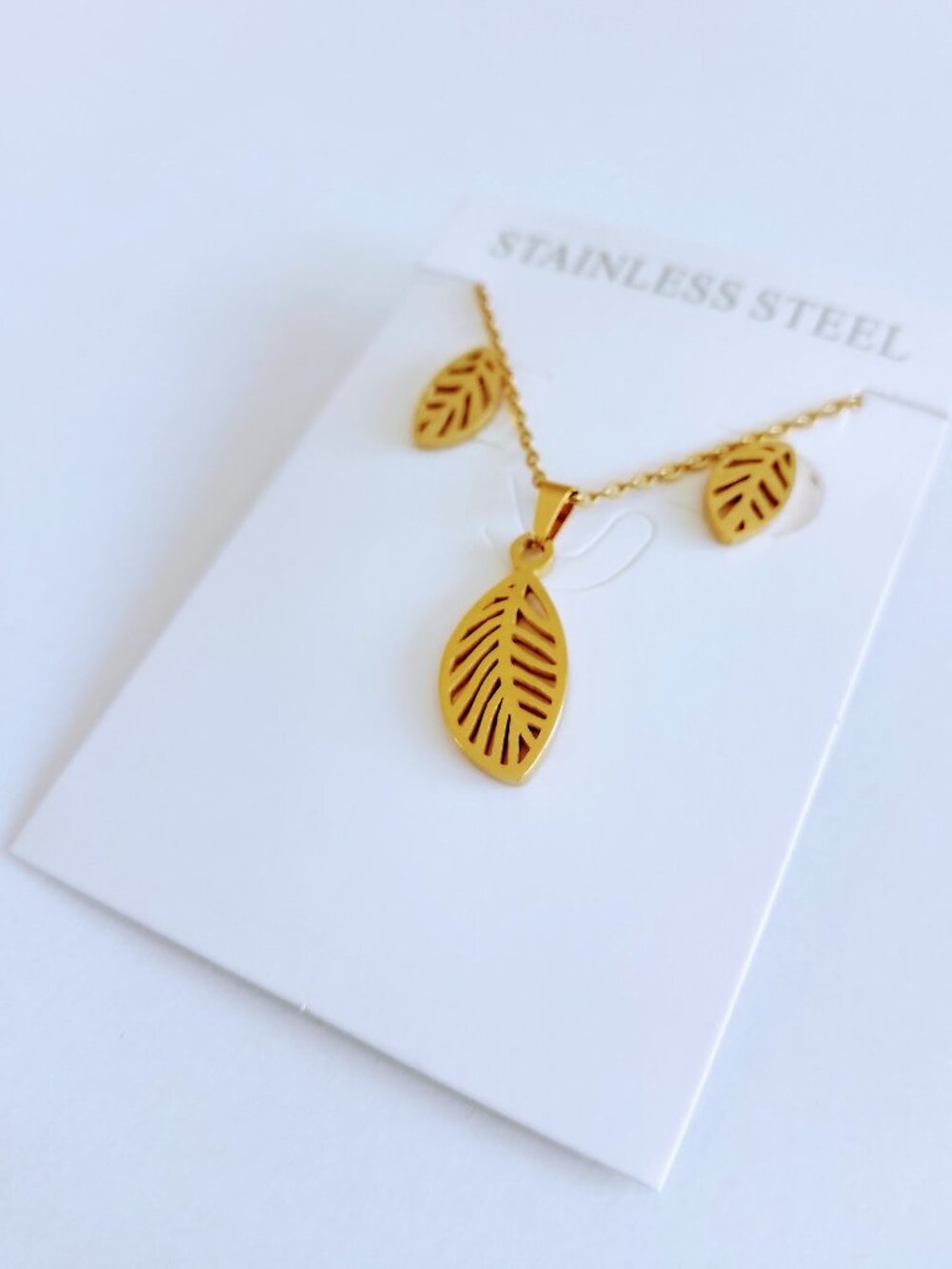Leaf-Shaped Necklace Set Stainless Steel Trendy Jewelry